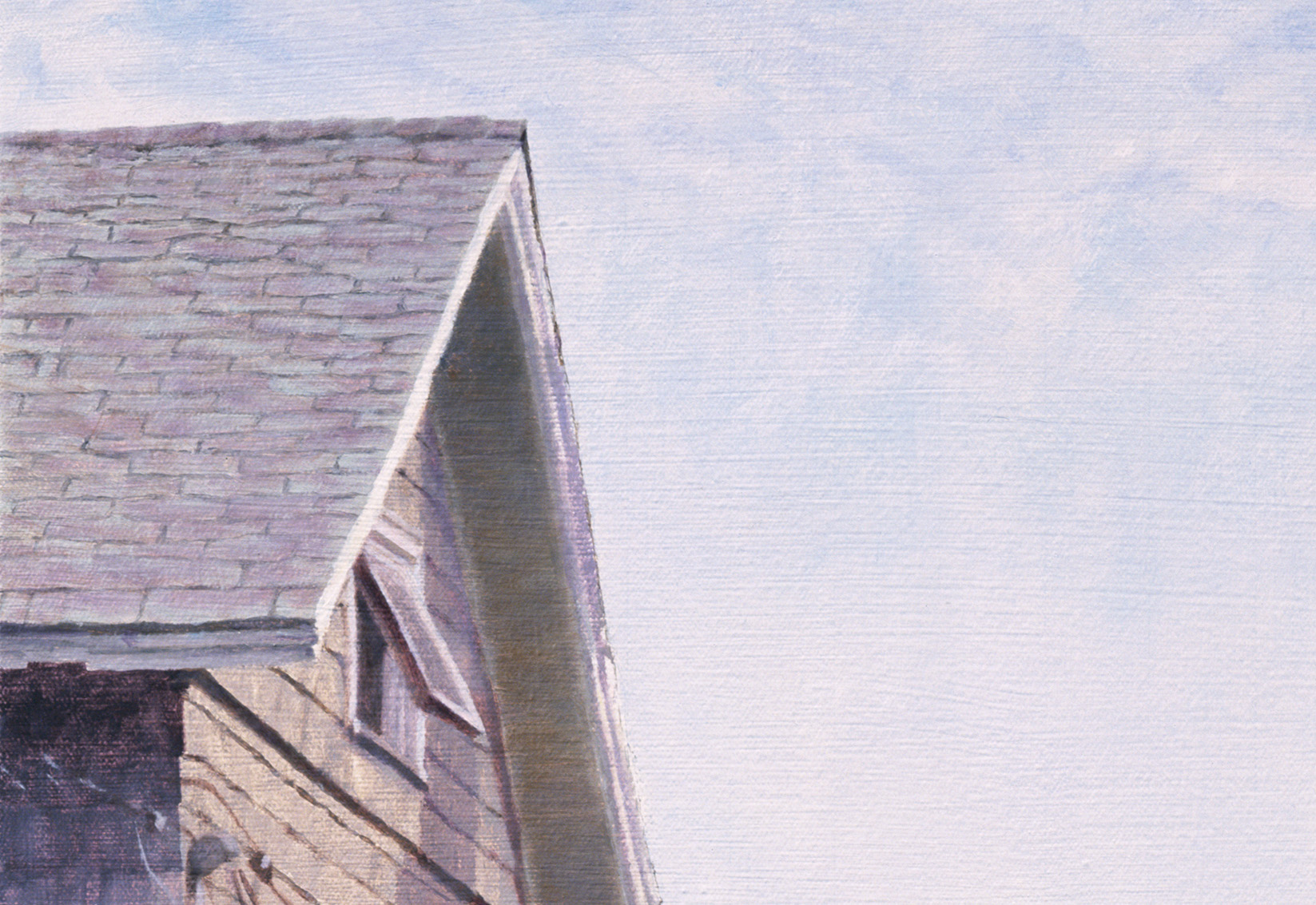 (a) 100% lft house roof and sky crop (a)  Between 2 Houses, Oil on Canvas, 27 in X 40 in, 2006, Jack Hoyer, 125MB for download copy.jpg