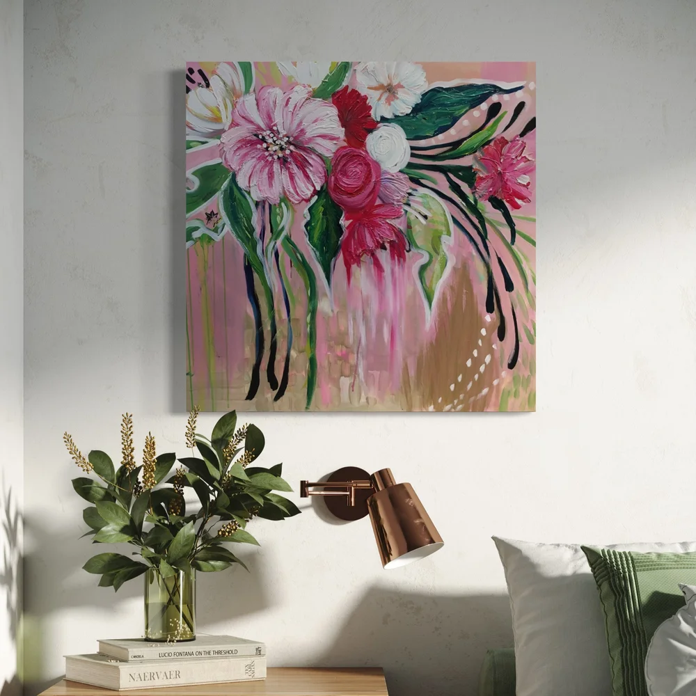 Large Painting for sale, pink flowers, texture! — Jordan Swain
