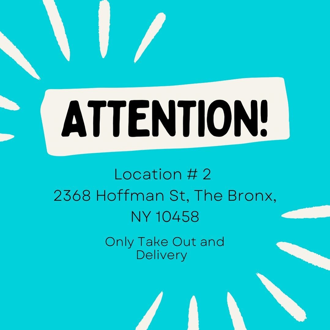 Opening up location # 2! 
This is our Take Out and Delivery spot at

📍 2368 Hoffman St, The Bronx, NY 10458
📲 (914) 738-2737

You can order online on bronxfoodco.com

Or in our In-Store touchscreen kiosks

And a text will be sent when your food is 