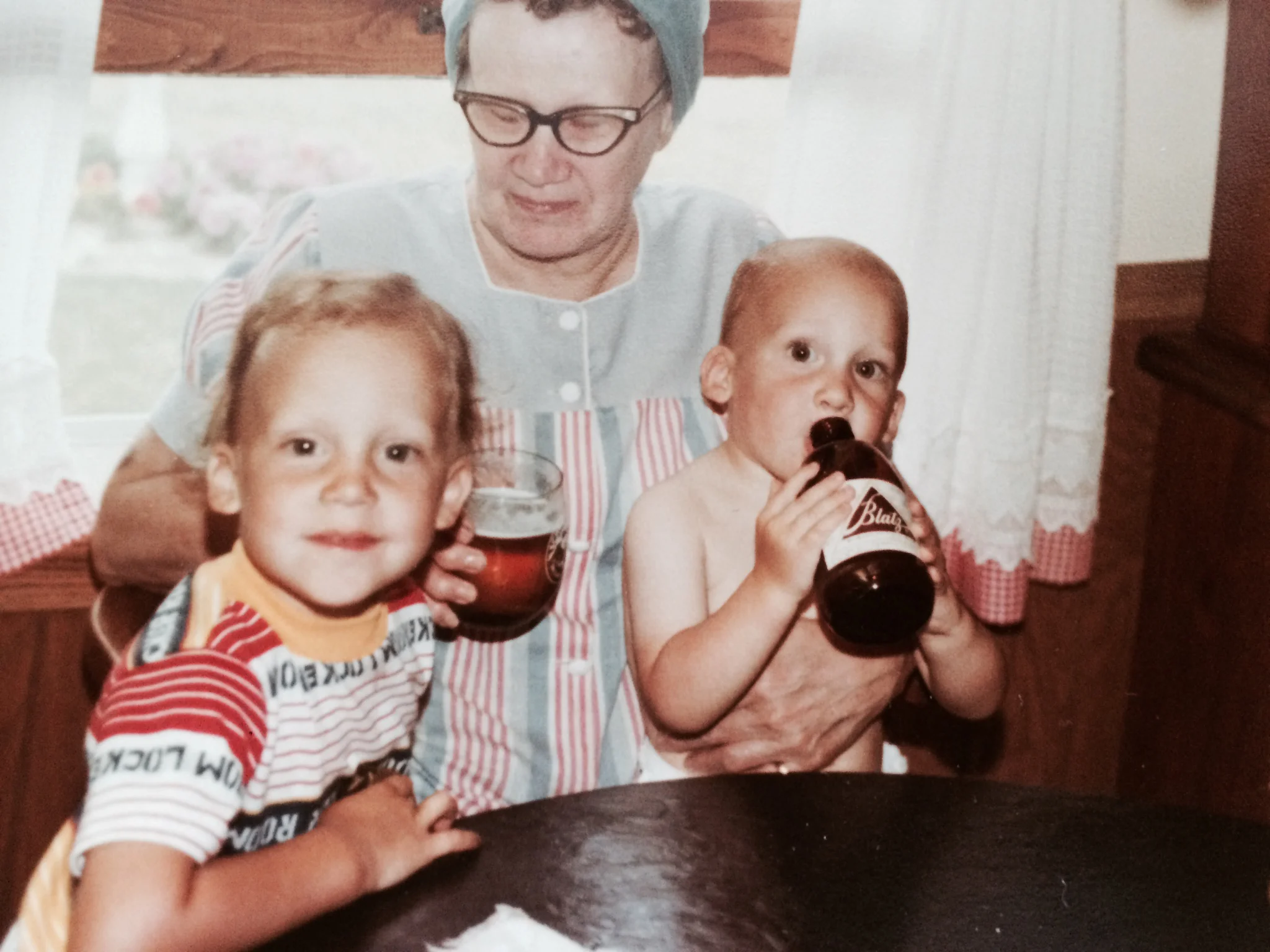 David, beer in hand, with Grandma Bernie and his brother Mike.