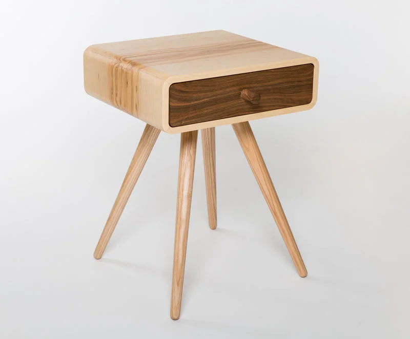 This little beauty make a perfect bedside table but will find use in many other places around your home. Shown here in ash with a walnut drawer but also available in a range of other solid timbers as well as in birch ply. material: ash, walnut dimension: 400 w 350 d 525 h price: from £550