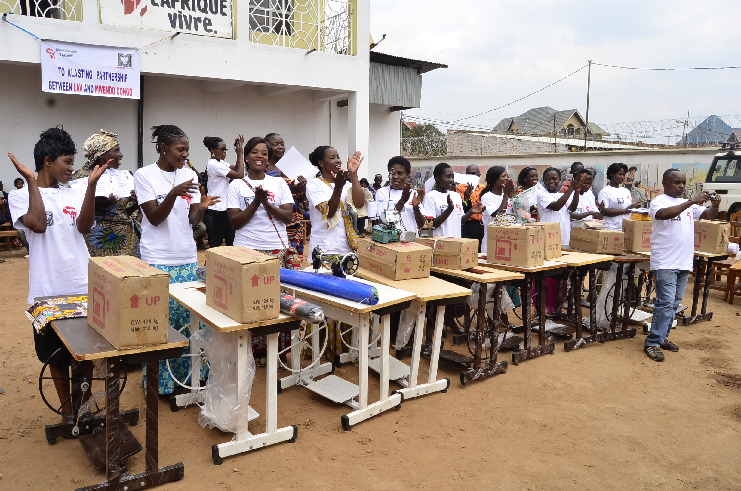 Sewing machines and other materials given to students at Let Africa Live Provided by Donations to Mwendo Congo