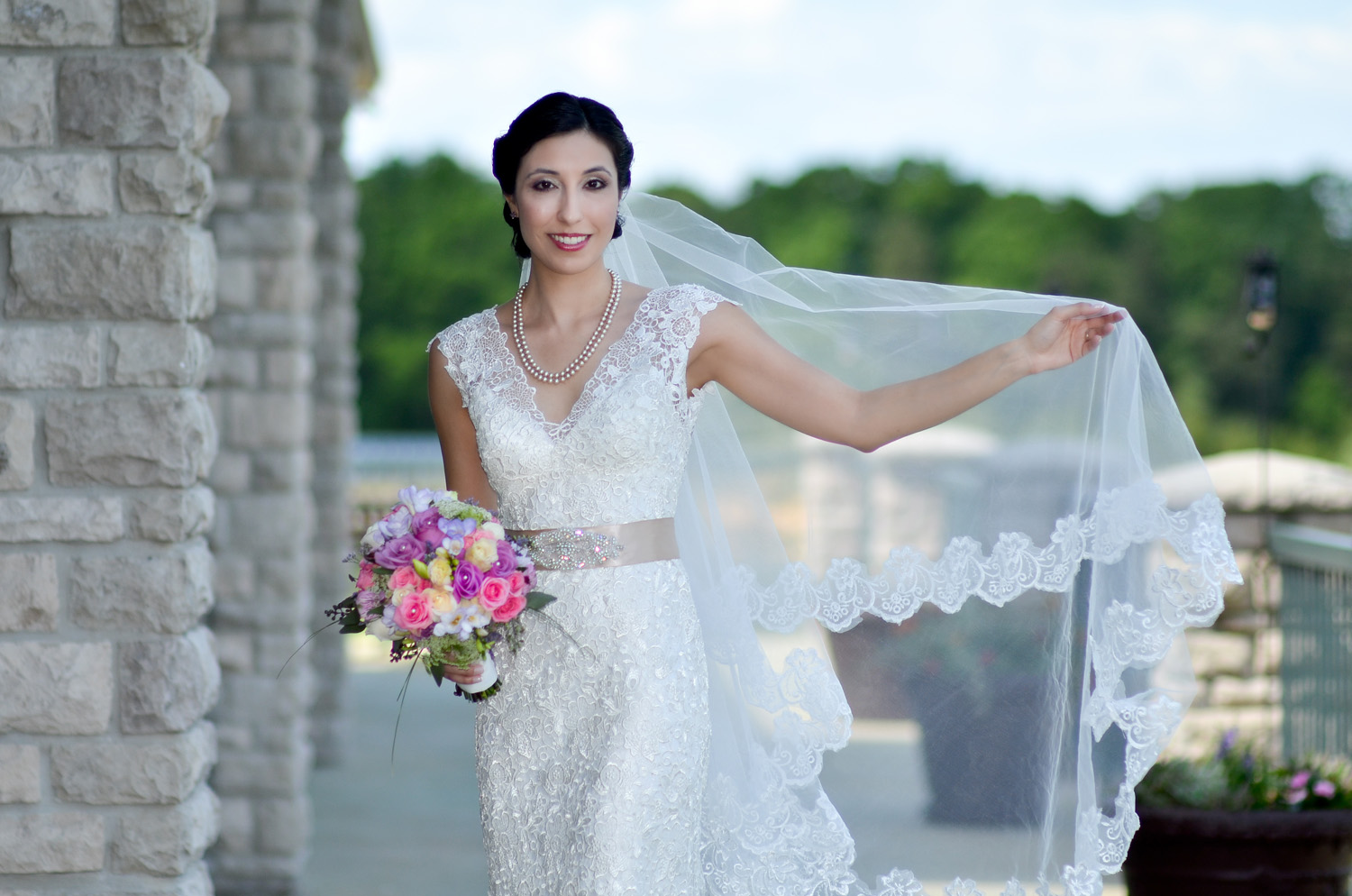 Bride on terrace at Scotland Run Golf Club / Meyer Photography