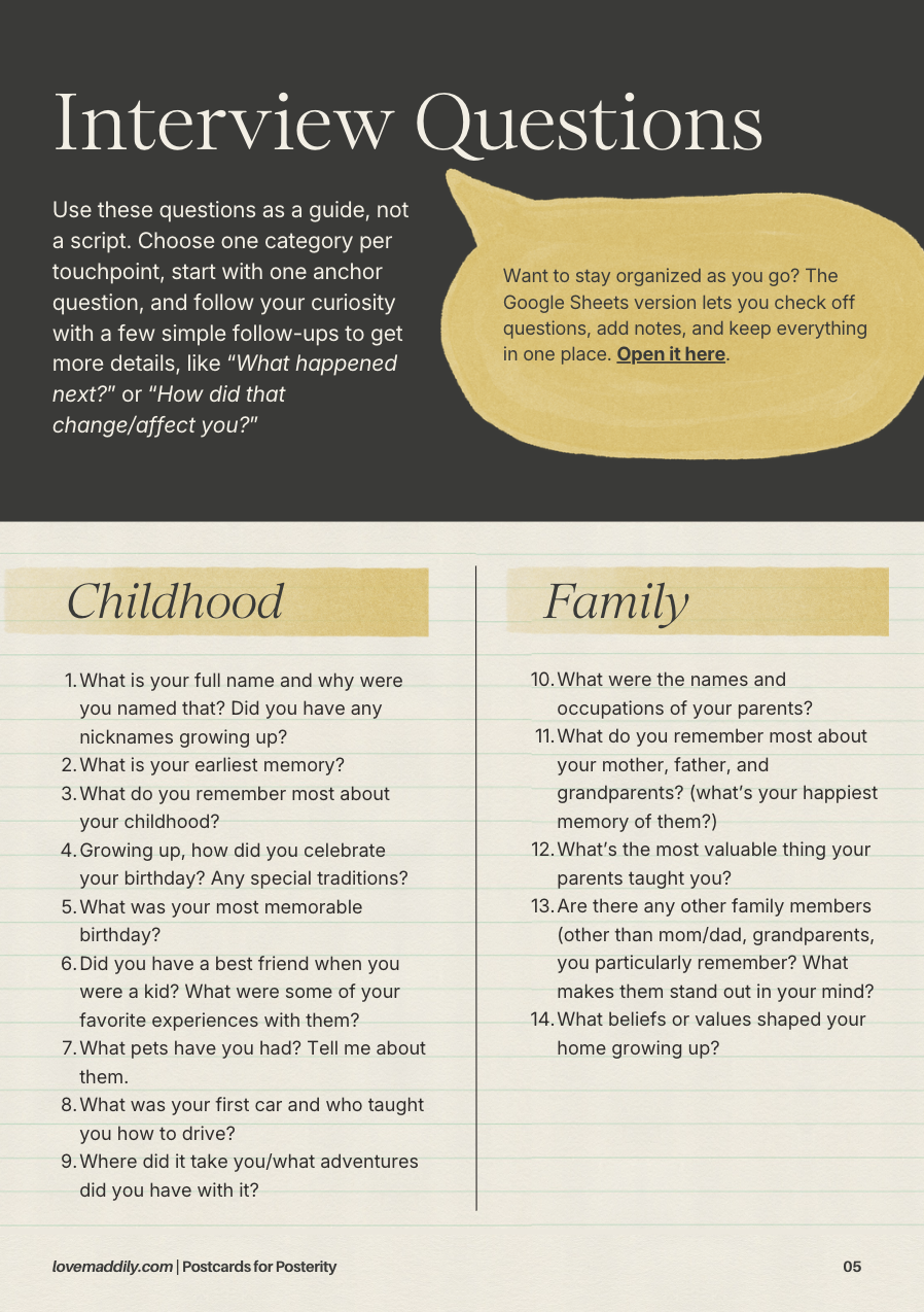 Sample of Grandparent Interview Kit Question page