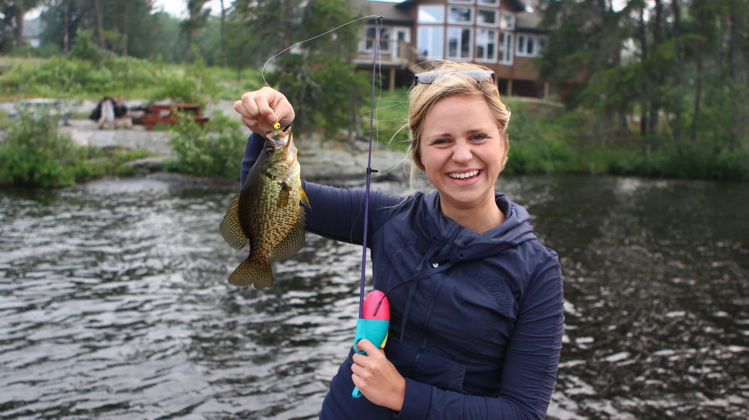 Lauren catching a Black Crappie out at Brereton Lake in the Whiteshell.