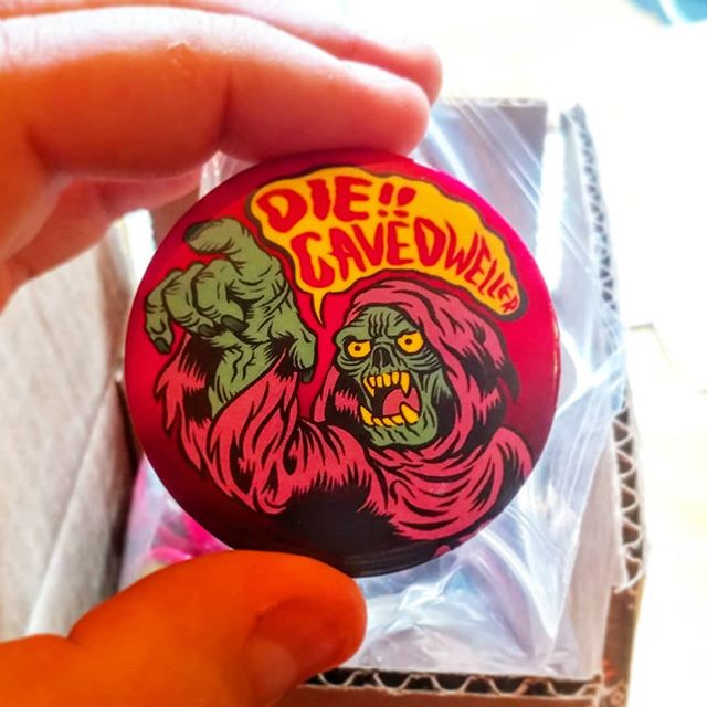 Cool. The #Cavedwellers #giveaway #buttons showed up. Thanks @stickermule for the great product, fast turn around and great price. The first 40ish people who show up to my art show can snag one of these big ass 2.5 inch baddies.

#ghostbatart #design
