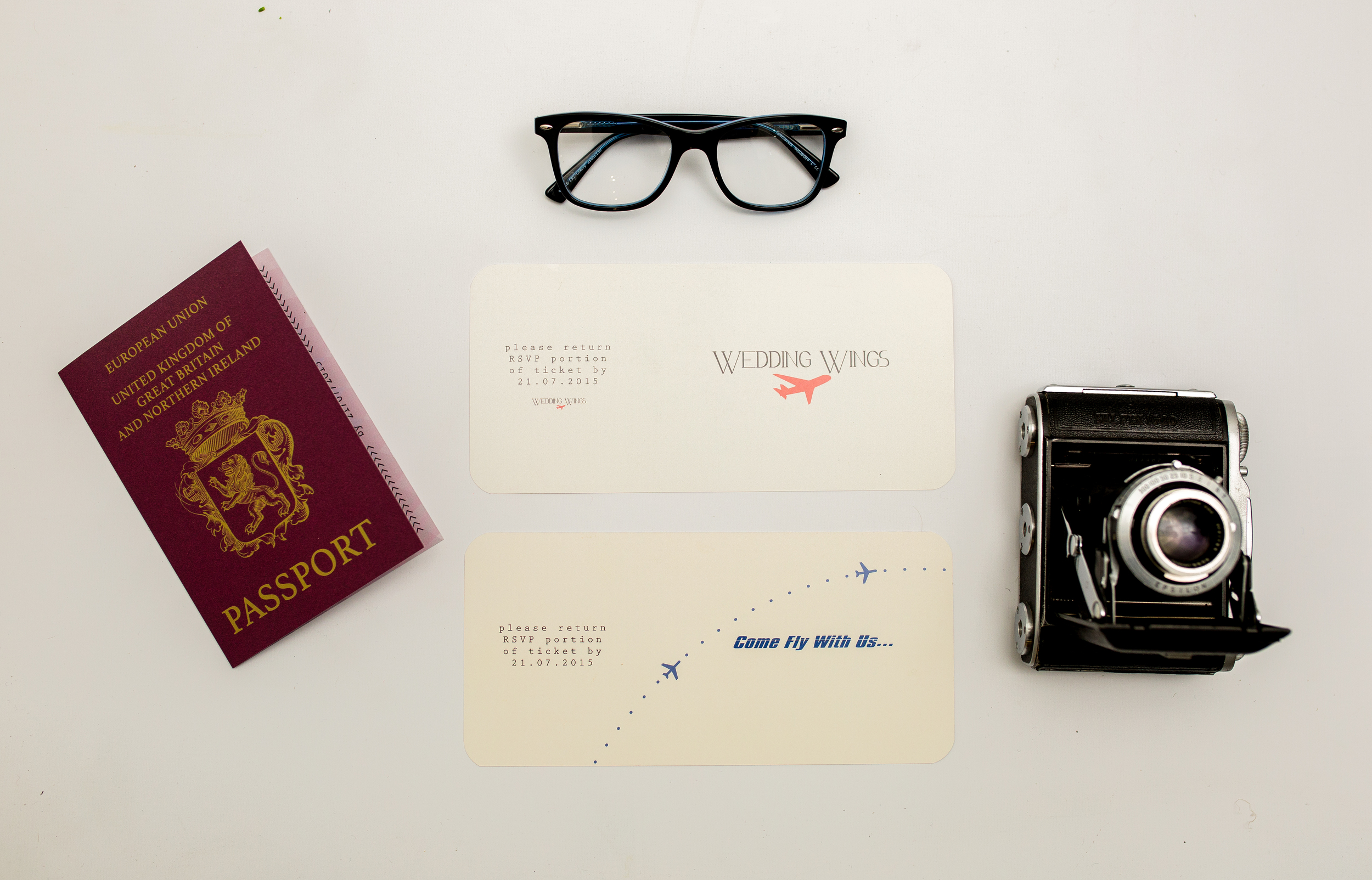 Destination Wedding Boarding Pass Invitation RSVP Combined Reverse + Passport Invitation Front