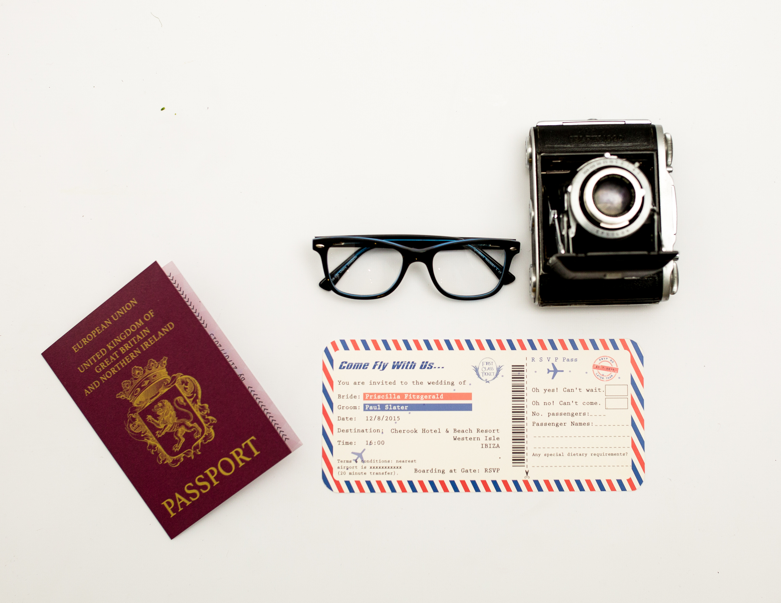 Destination Wedding Passport Invitation + Boarding Pass Invitation RSVP Combined Front