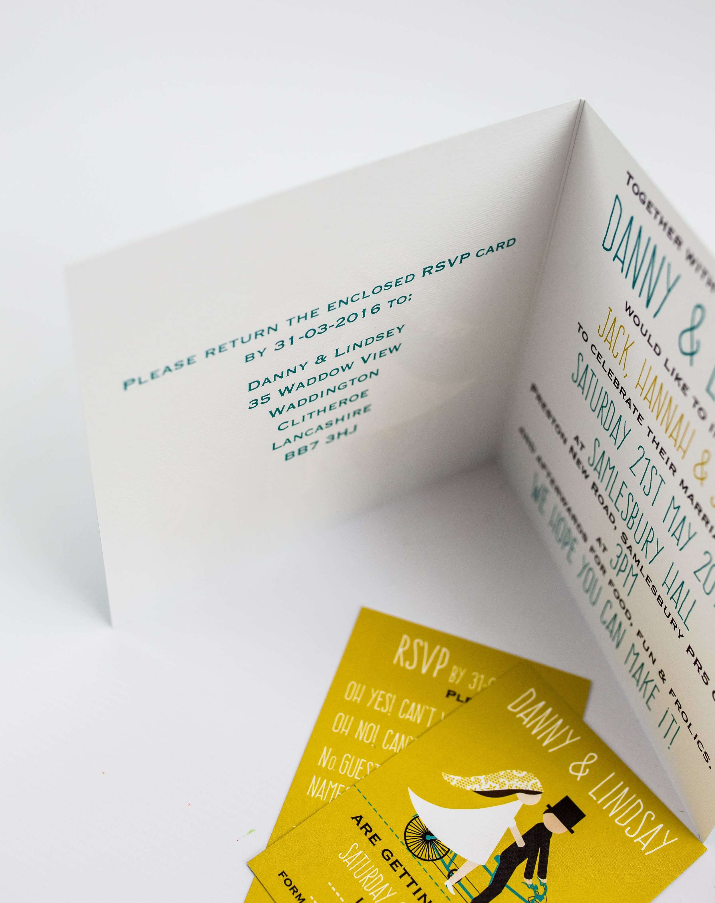 Tandem Bicycle Folded Invitation | RSVP Card | Save the Date Card