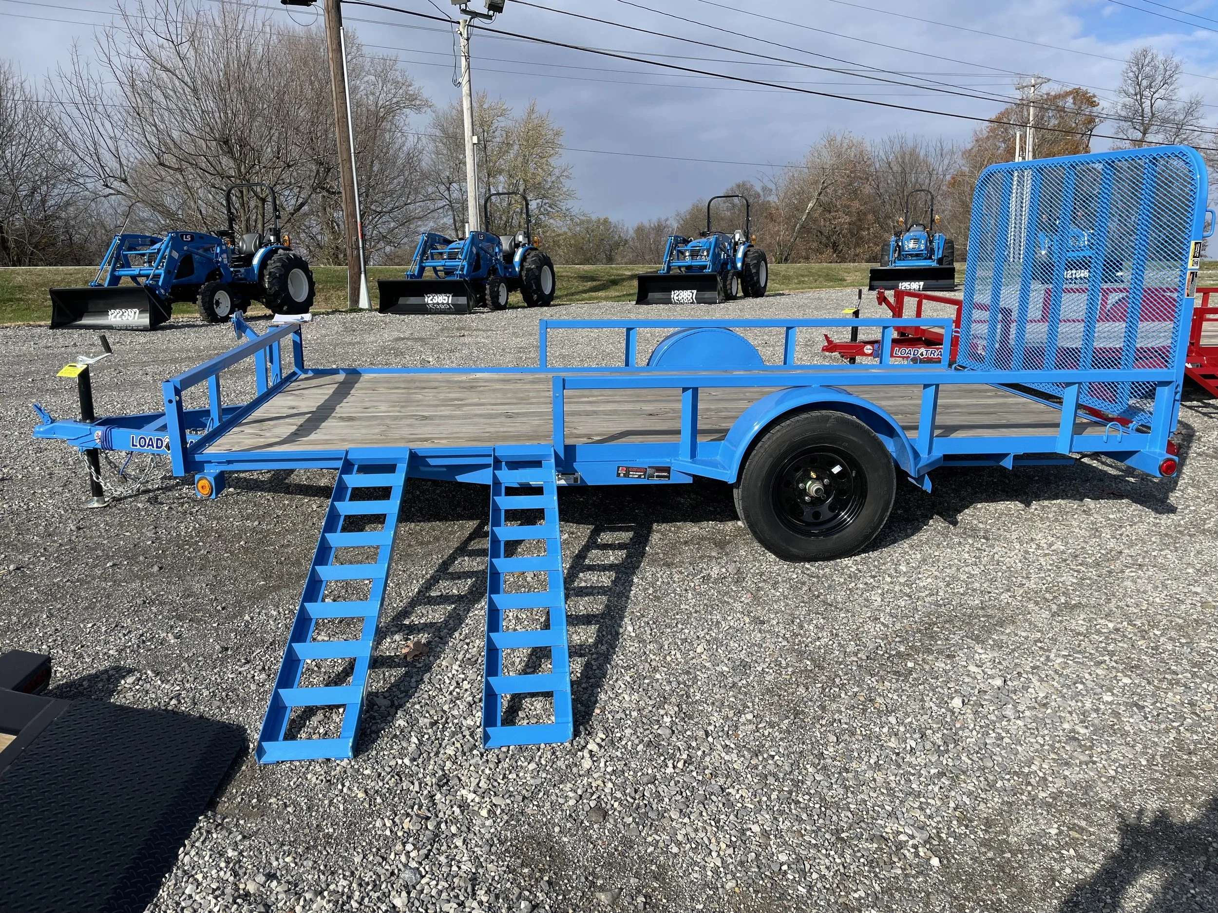  83“ X 14’ BLUE UTILITY   5’ SPRING ASSIST RAMP  SIDE LOADING OPTION   $3,295   
