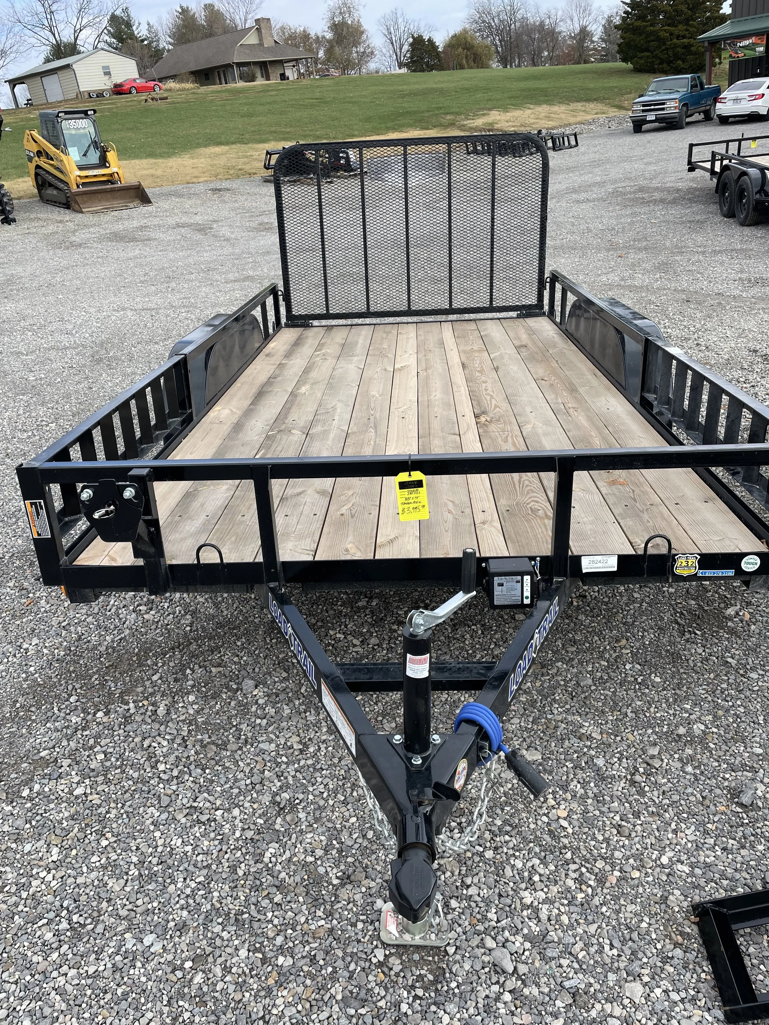  77” X 14’ BLACK UTILITY  TANDEM AXLE 5’ SPRING ASSIST RAMP  SIDE LOADING OPTION   $3,995   