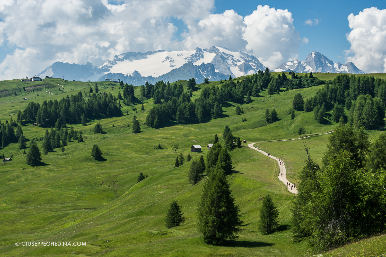 Il vasto altopiano di Pralongià_sullo sfondo il ghiacciaio della Marmolada _ foto @giuseppeghedina.com