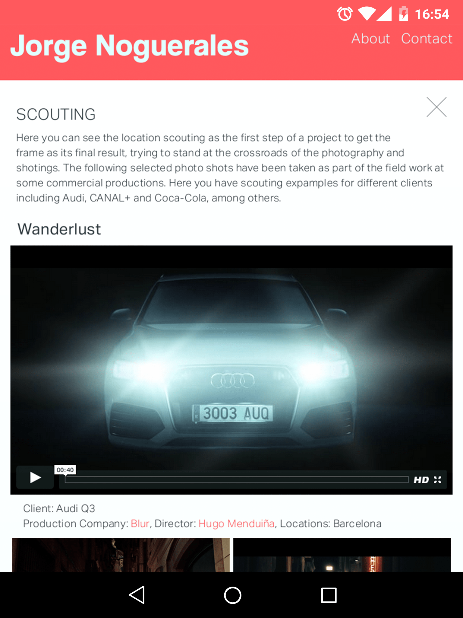 Portfolio Sample Page in a Nexus 9 Android Tablet.