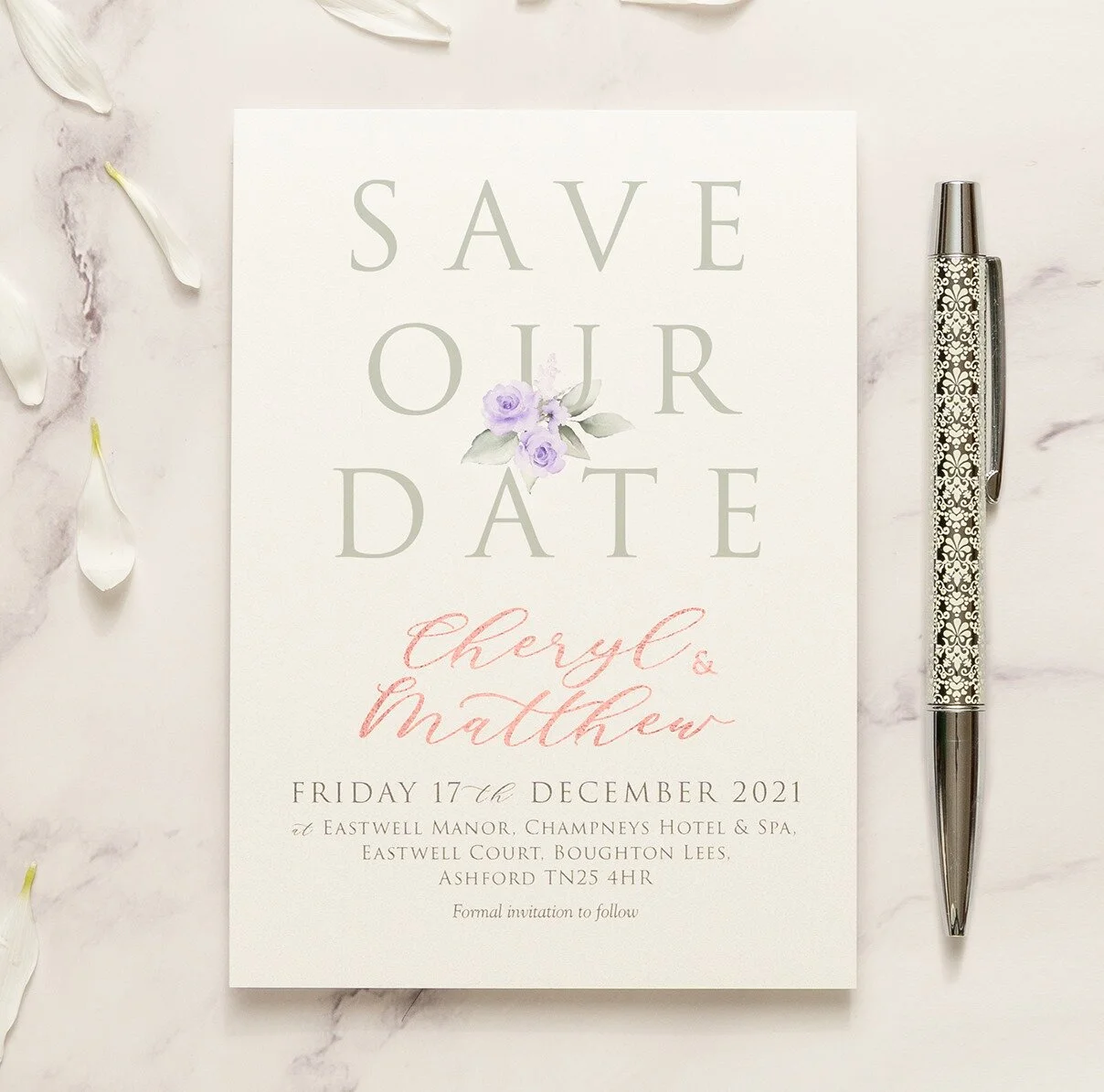 pretty save the date card with flowers