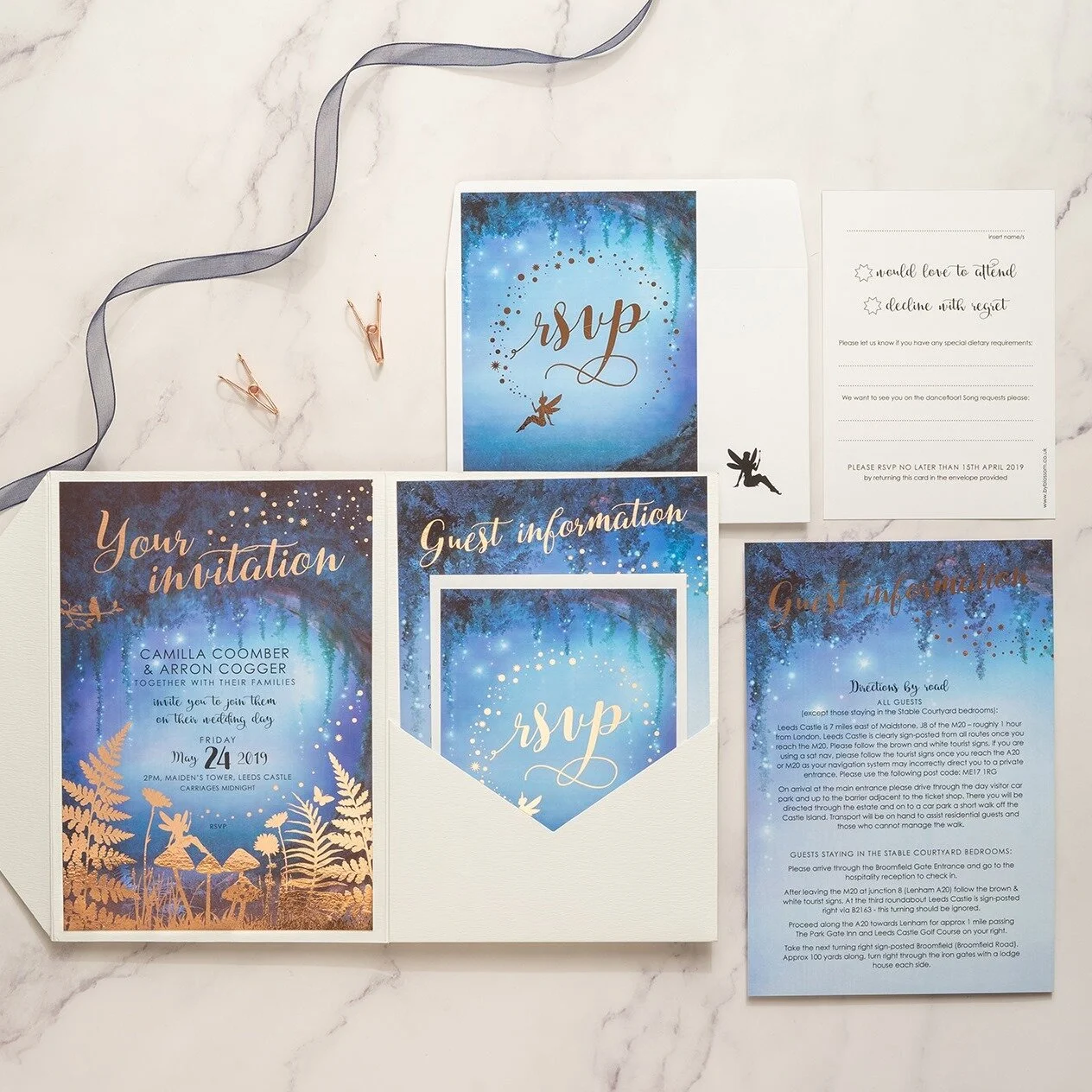 fairy magic blue wedding stationery