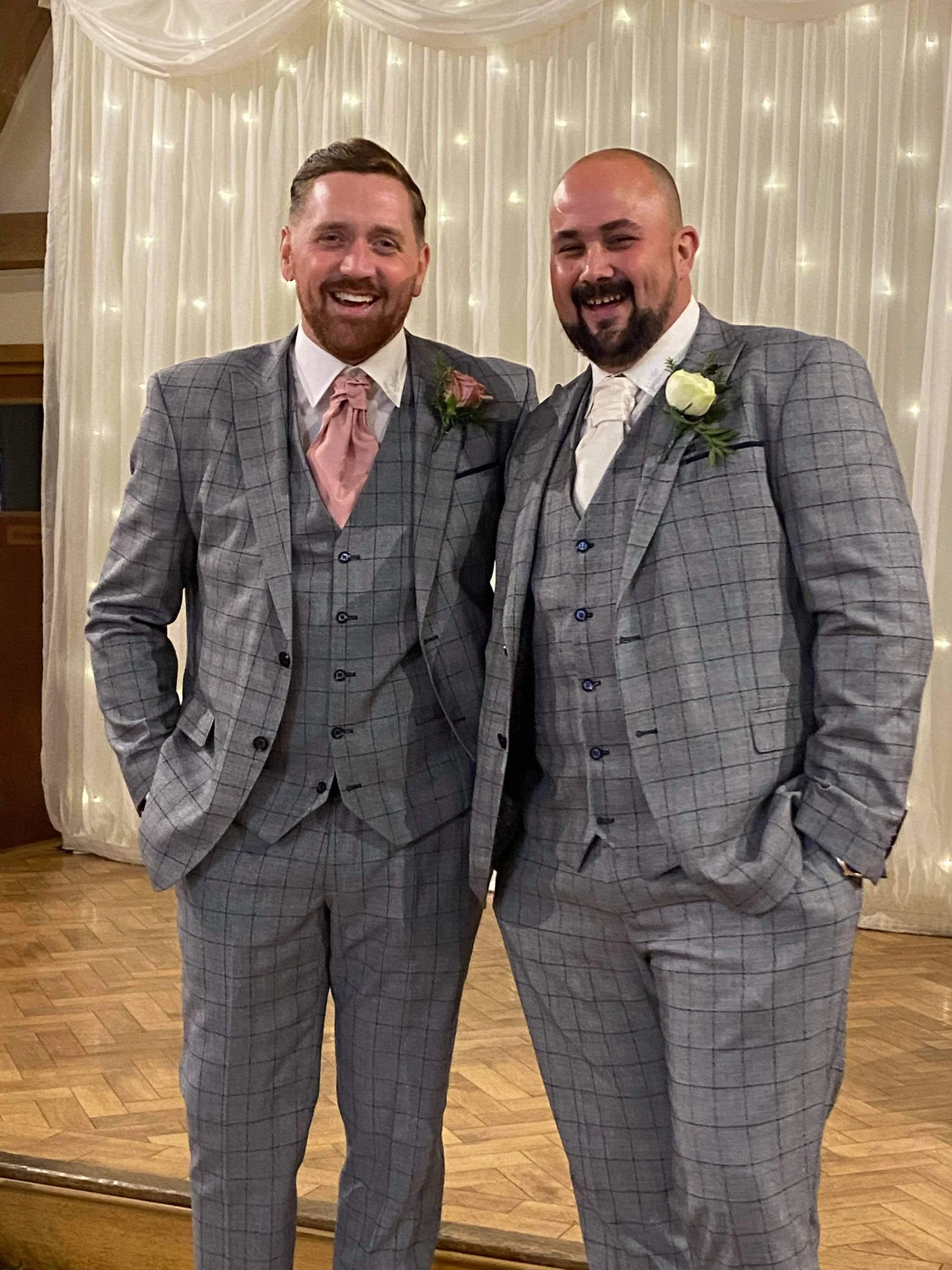 groom with best man before speech with suits from kent wedding centre