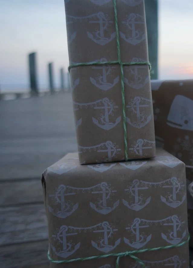 Paper Forward | Deck the Anchors print wrapping leterpressed on 100% recycled paper