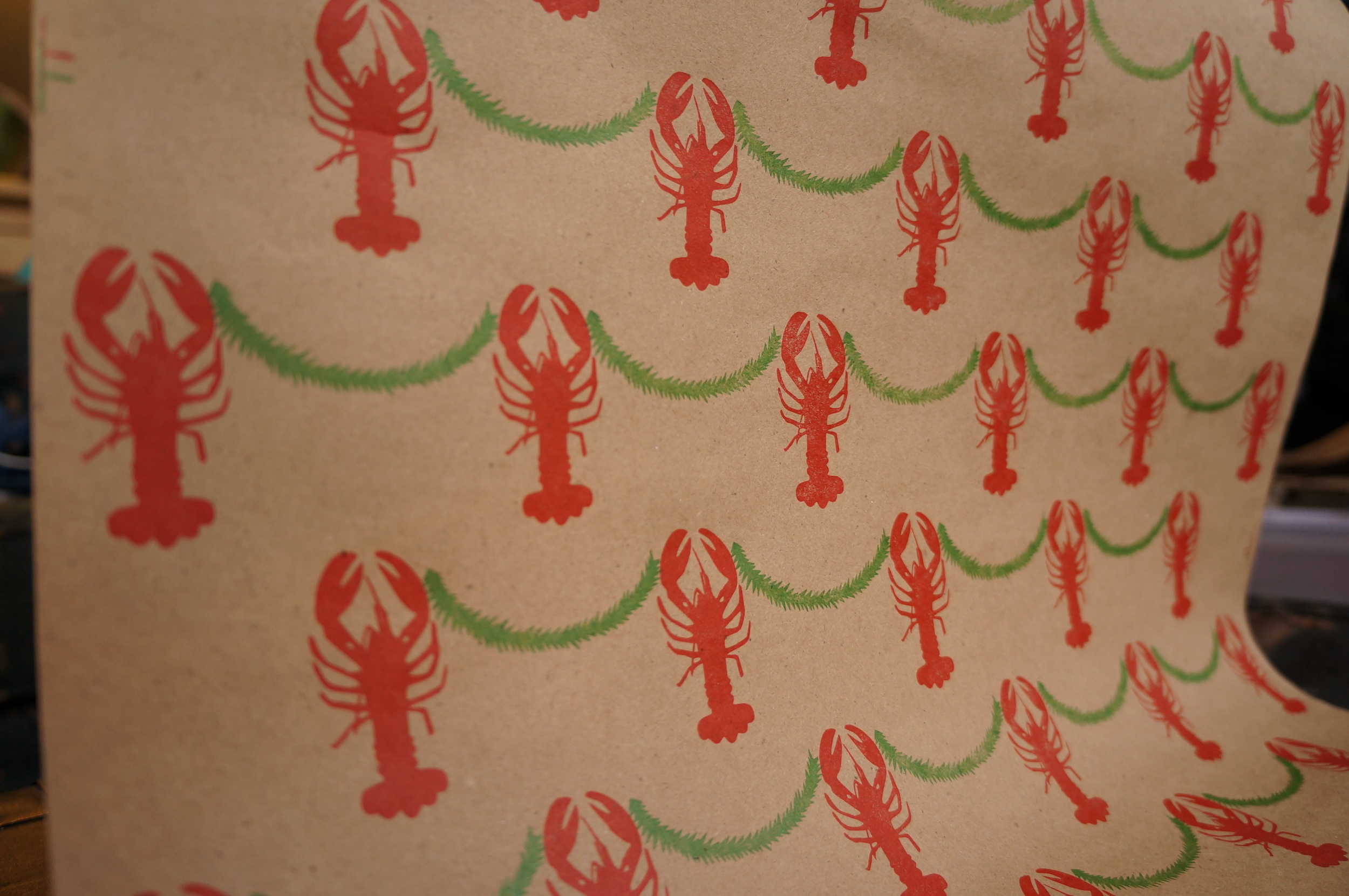 Paper Forward | Lobster Garland print wrapping leterpressed on 100% recycled paper