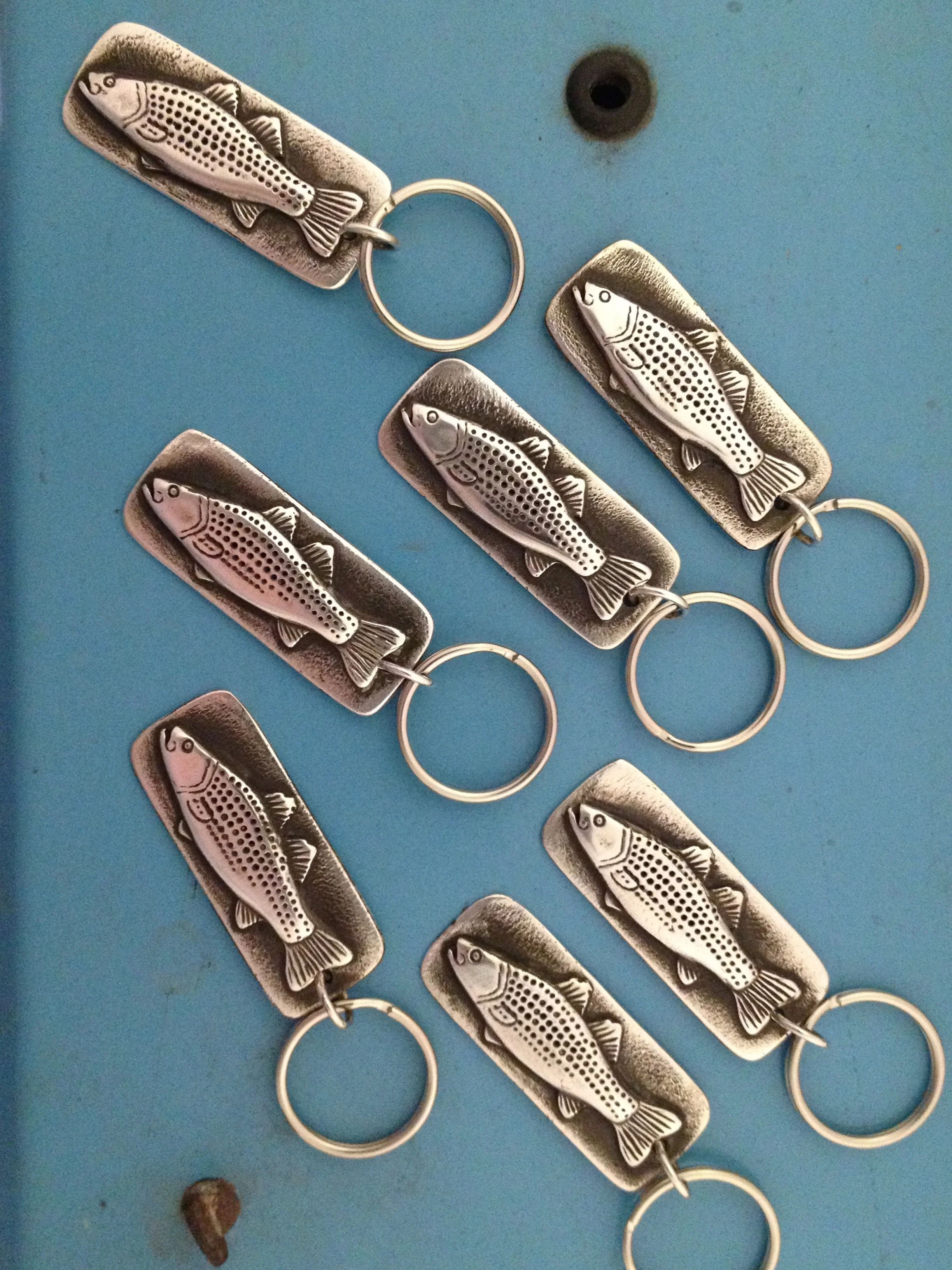 handmade sterling silver striped bass key chain