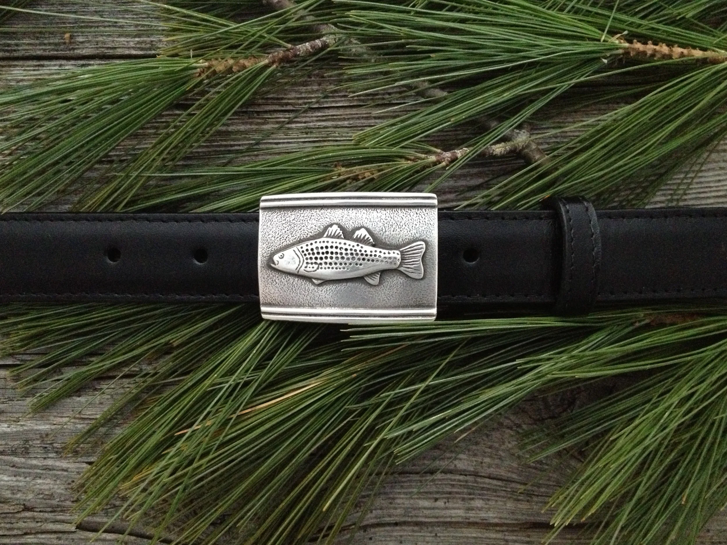 handmade sterling silver striped bass belt buckle 