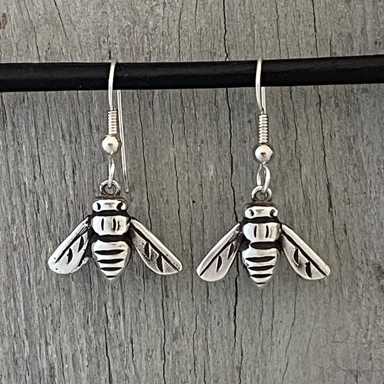 Handmade Sterling Silver Small Bee Earrings — Krag Silversmith