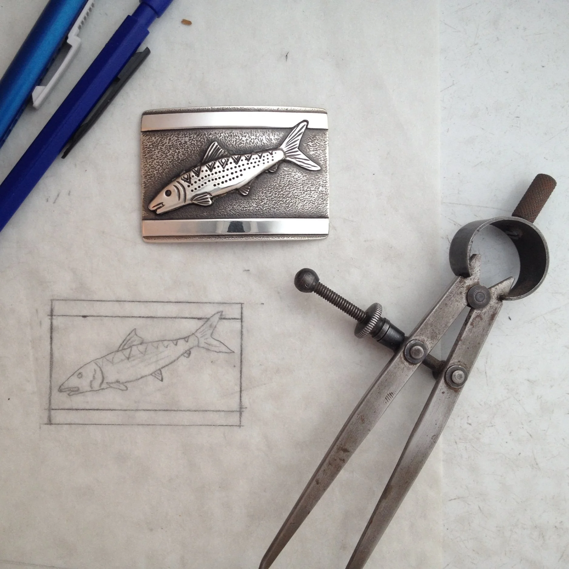handmade sterling silver bonefish belt buckle