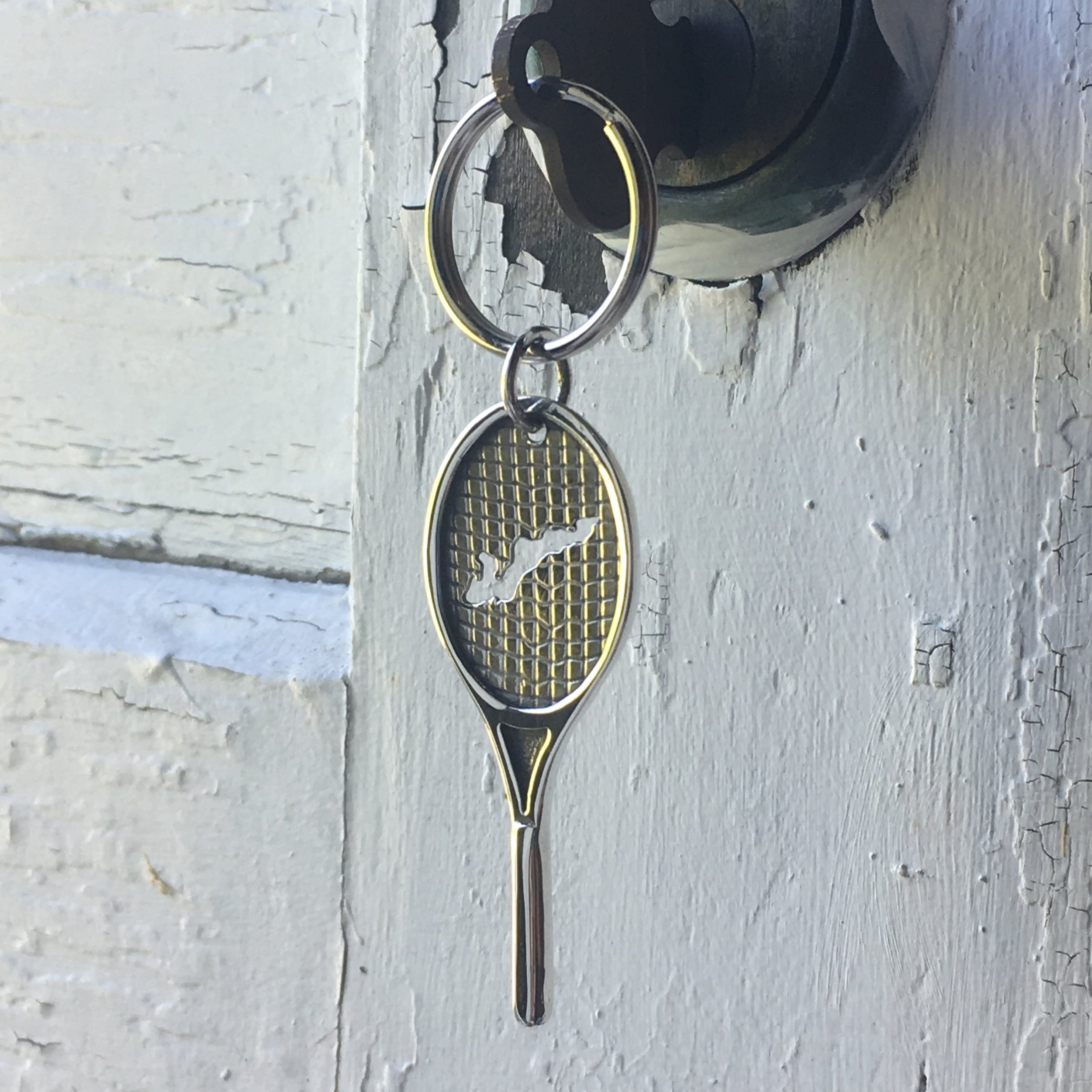 sterling silver fishers island tennis racquet key chain by silversmith Wendy Krag ONeil