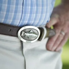 handmade sterling silver oval trout belt buckle