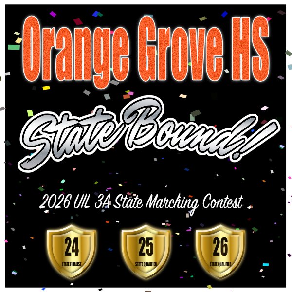 TICKET PUNCHED! 🎟️🔥

Huge congratulations to the Orange Grove High School Marching Band! For the 3rd year in a row, Orange Grove HS has earned their spot at the 2026 UIL 3A State Marching Contest!

It&rsquo;s always a privilege designing for a prog
