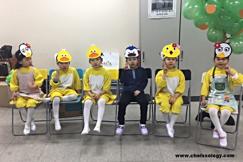 My kindergarden class prepares for their performance of "The Ugly Duckling" at their graduation!