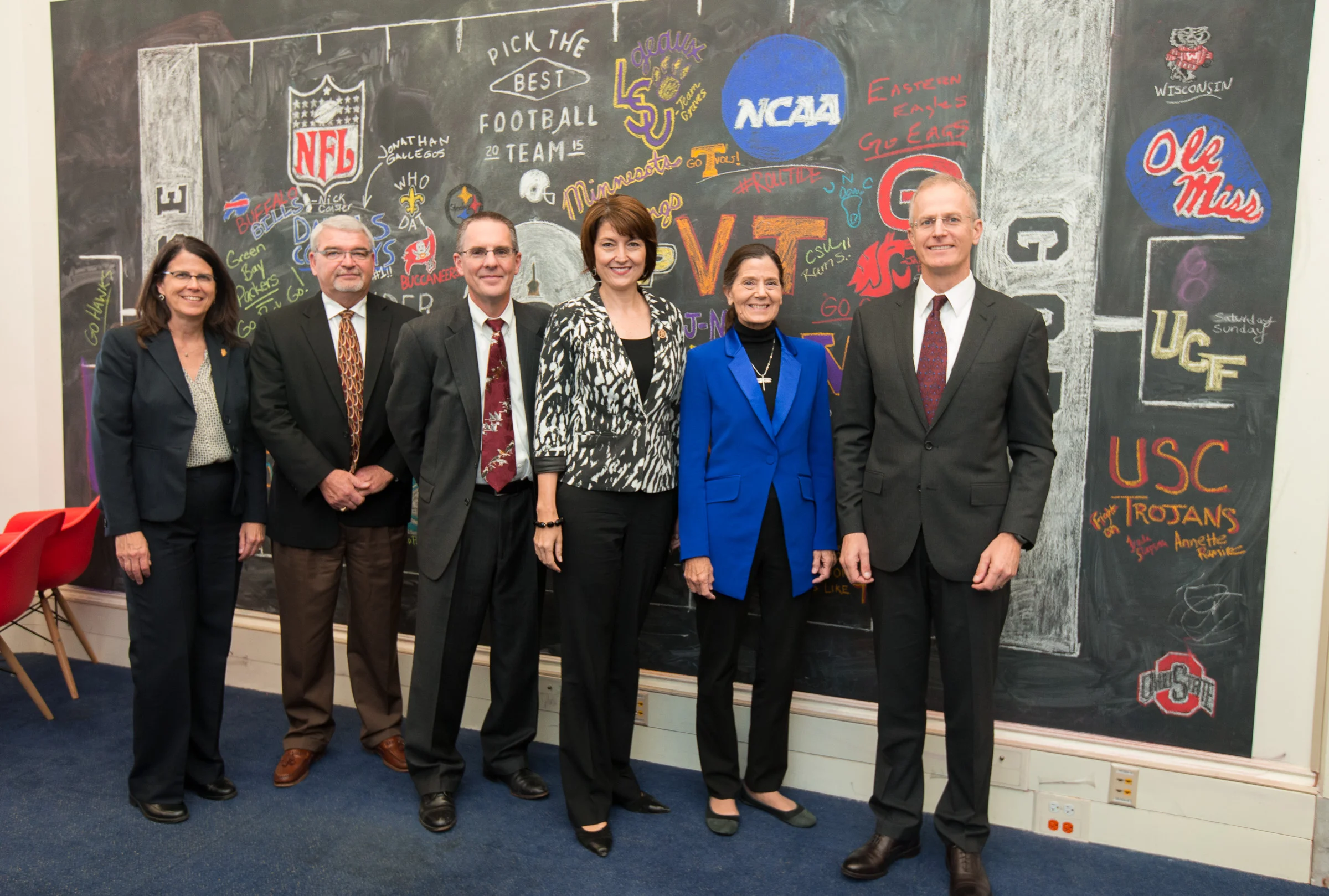 From left to right: Federal Government Relations Director Cathy Baker, Board Member Bruce Nelson, Board Chair Byron Bishop, Congresswoman Cathy McMorris Rodgers (R-Spokane). Global Director of Public Policy for the Conservancy Lynn Scarlett, Washington State Director Mike Stevens.