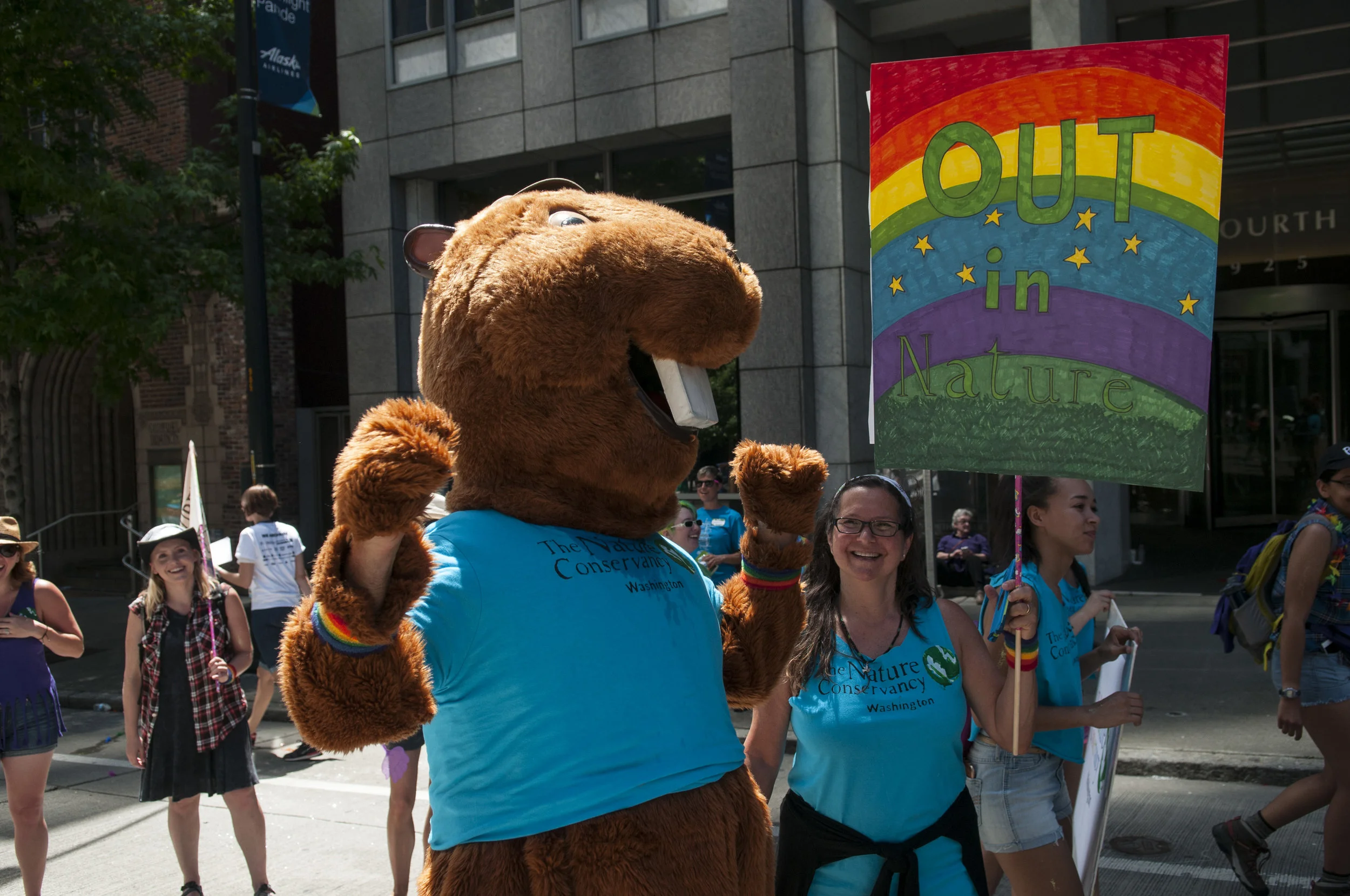 Our beaver mascot does a dance as the Pride parade begins. Photo © Nikolaj Lasbo / TNC