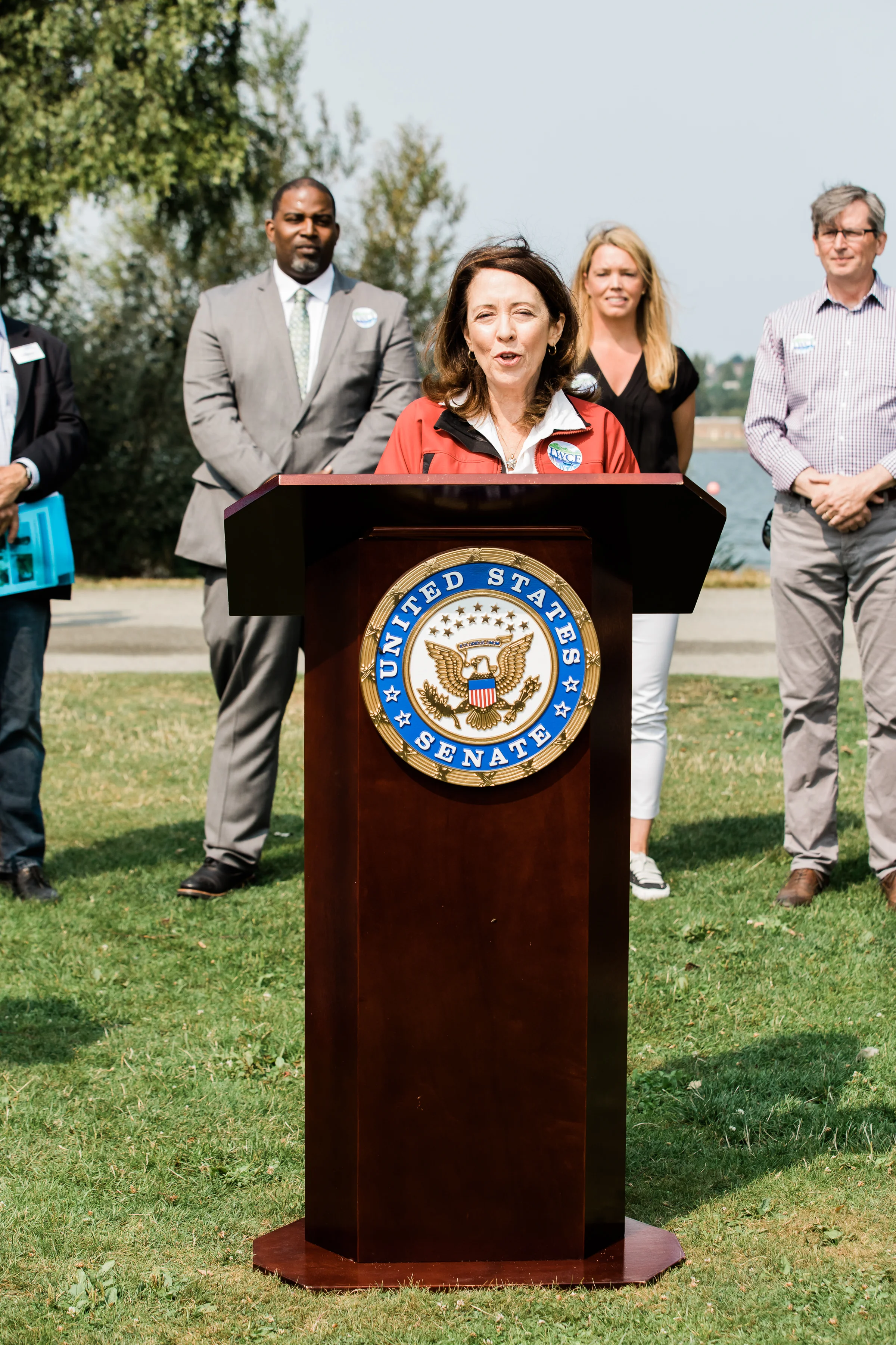 Senator Cantwell thanked the crowd for pitching in with their favorite LWCF-protected places. “What better way to celebrate the United States of America than celebrating what is so great in the public spaces we all get to enjoy?” Photo by Stevie Rotella