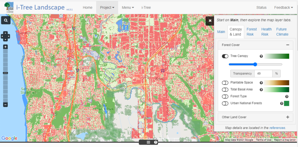 A look at the high-resolution tree canopy cover of Kent, Wash. Users can zoom in for even more detail Source: itreelandscape.com