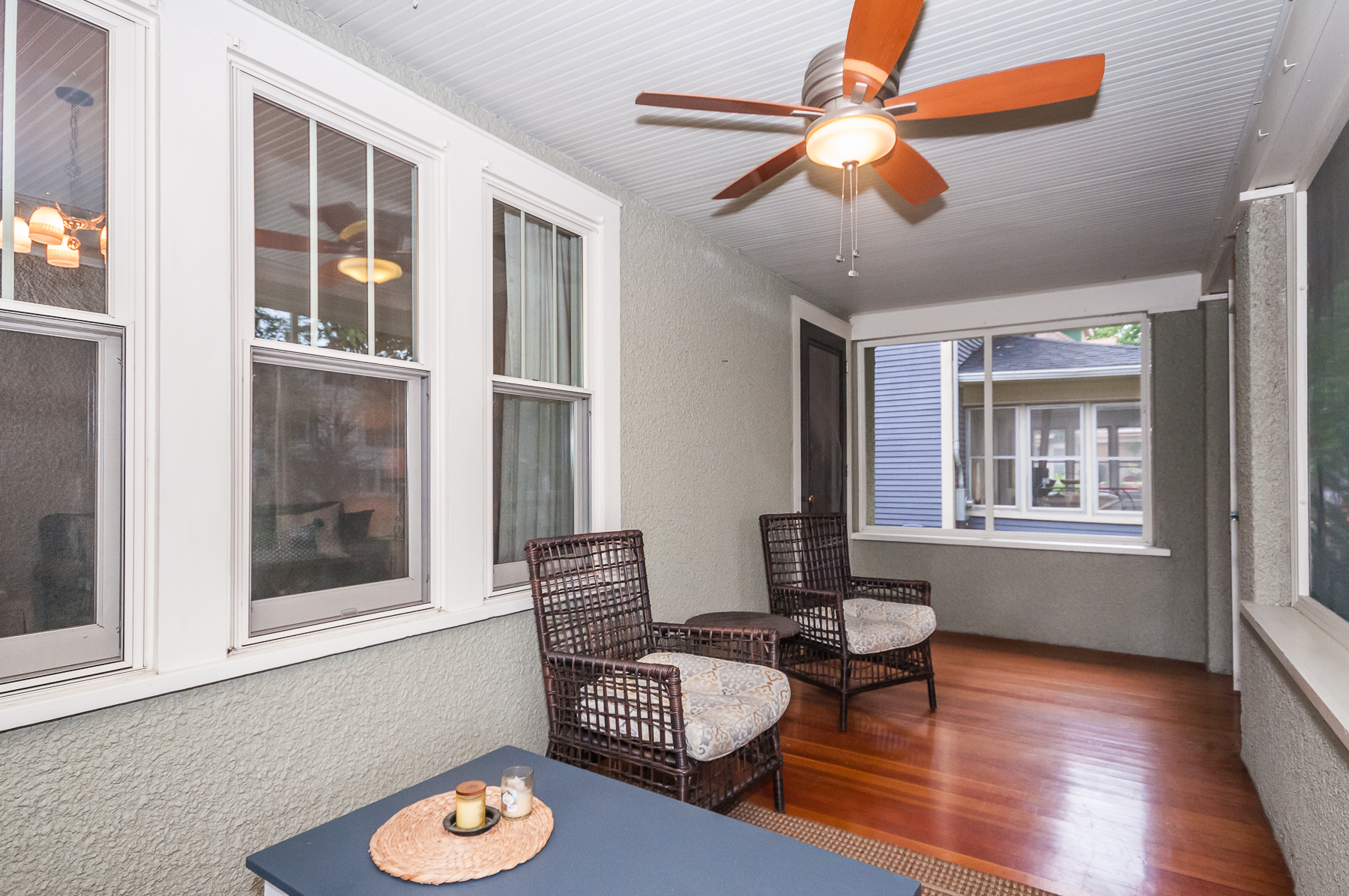 Front porch: The screened-in porch is great for morning coffee or a nice place to unwind after a long day
