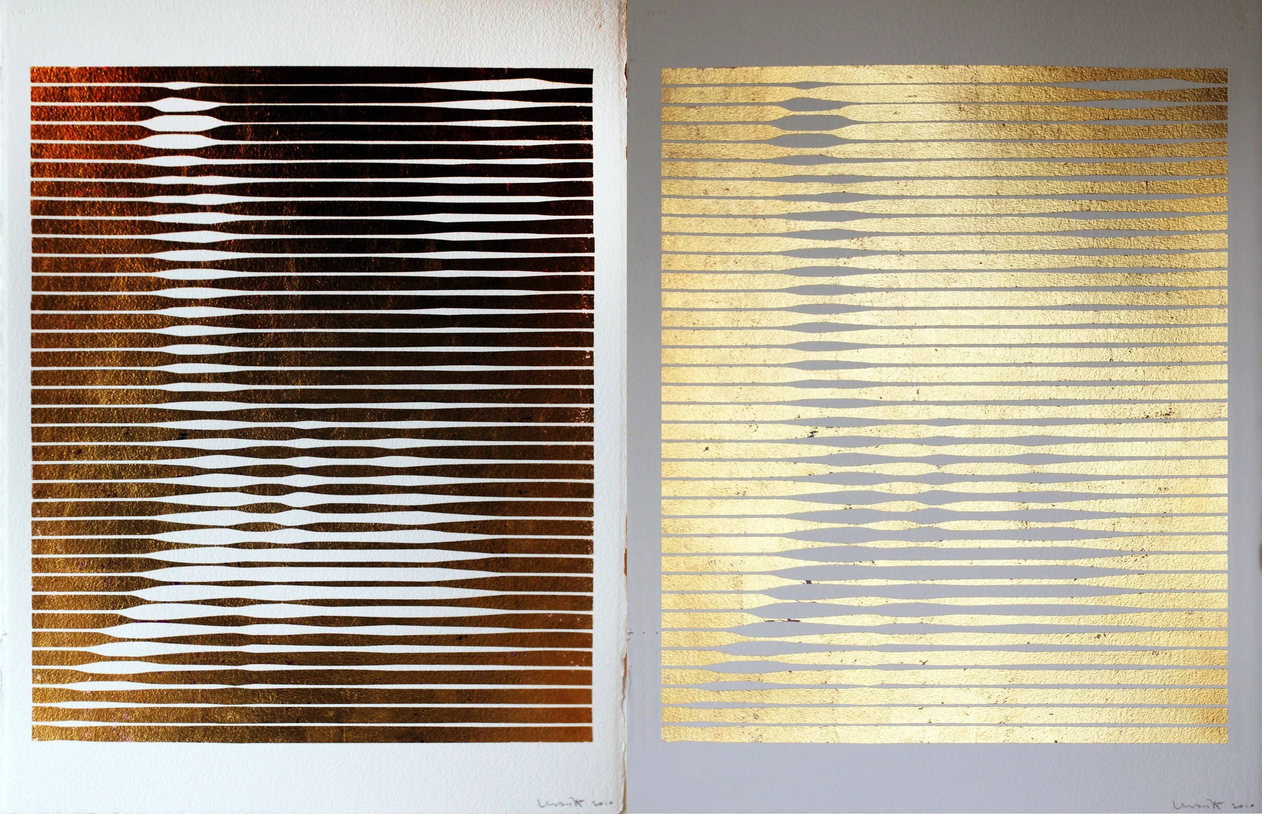  23.5 carat gold on cotton paper, 76 x 56 cm 