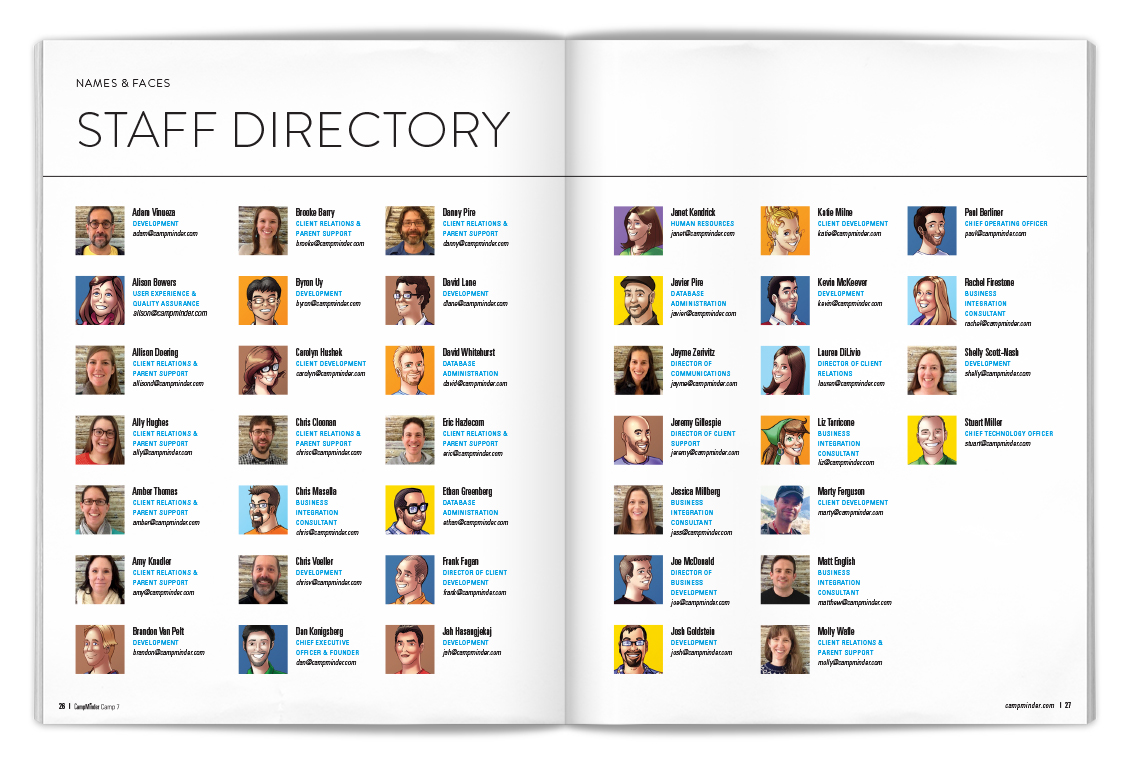 26-27 STAFF DIRECTORY I loaded new client staff avatars, photos, and personal info.