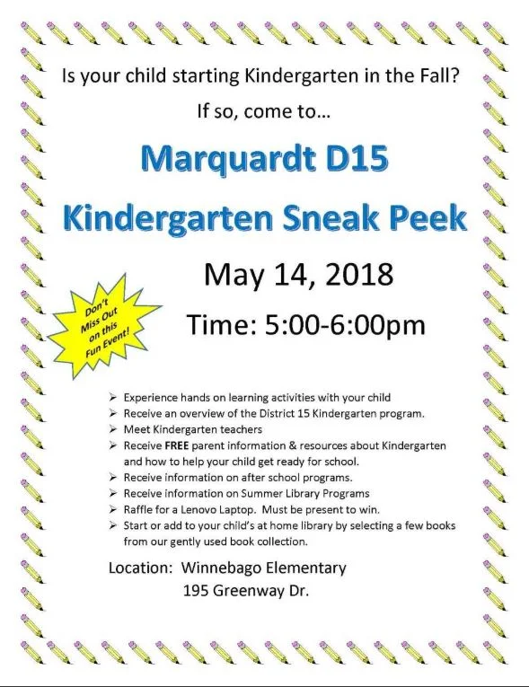 Kindergarten Sneak Peek Winnebago Elementary School