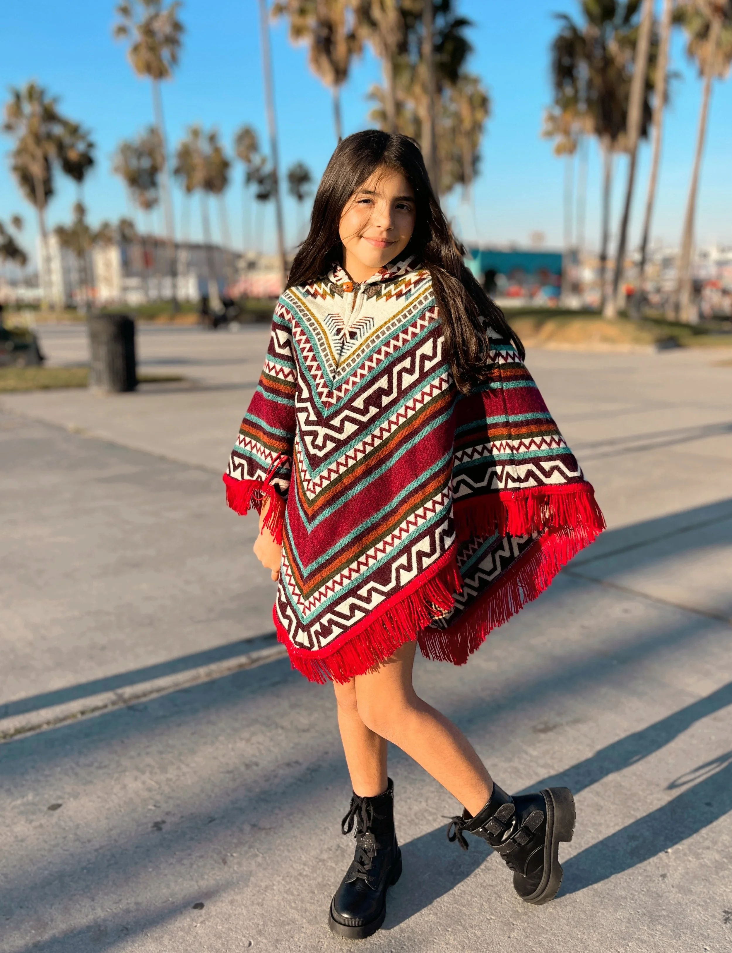 KID'S PONCHO - Dark Pink and Blue