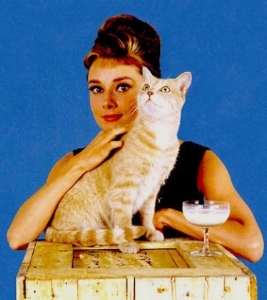 Holly Golightly (Audrey Hepburn) and Cat (Orangey) in Breakfast at Tiffany’s (1961) Publicity Shot.
