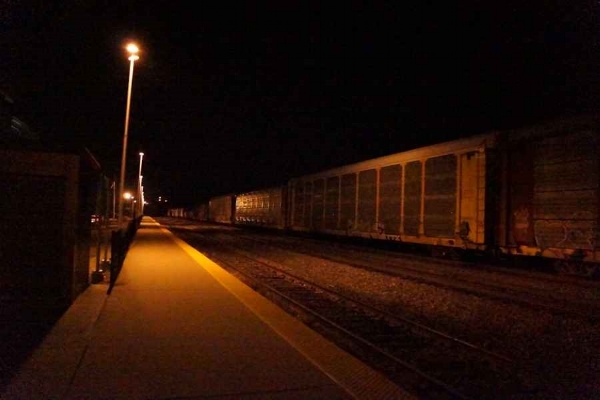 Night freight rolling, rumbling through New Brunswick
