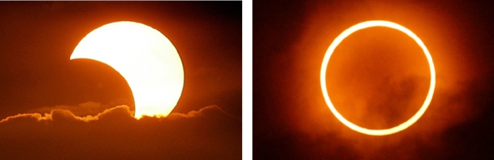 A partial (l) and annular (r) eclipse.