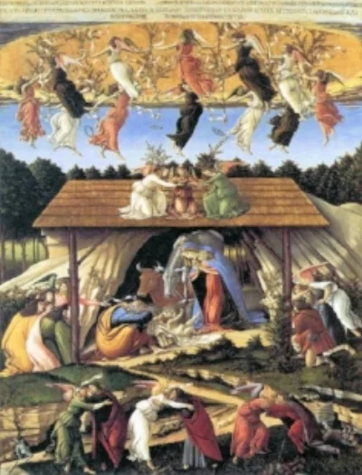 Mystic Nativity, (1500) by Sandro Botticelli, in the National Gallery, London, England.