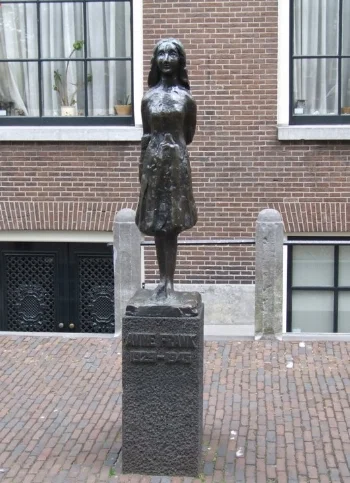 Statue of Anne Frank beside the Anne Frank House.