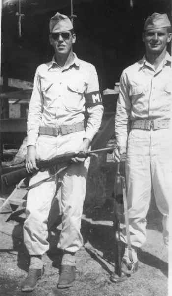 Uncle Bill on duty with “his buddy,” Sgt. Bader, New Guinea, May 1944.