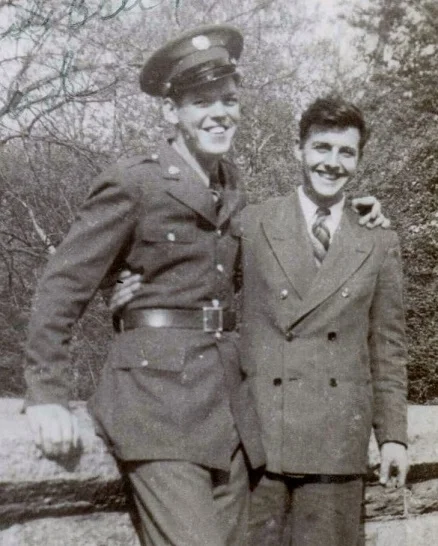 Ignoring the dangers of a world at war: Bill (home on leave one year before shipping off to New Guinea) and Jerry, March 1943.