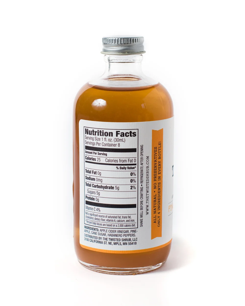 The Twisted Shrub Pineapple Habanero 8oz - nutrition information