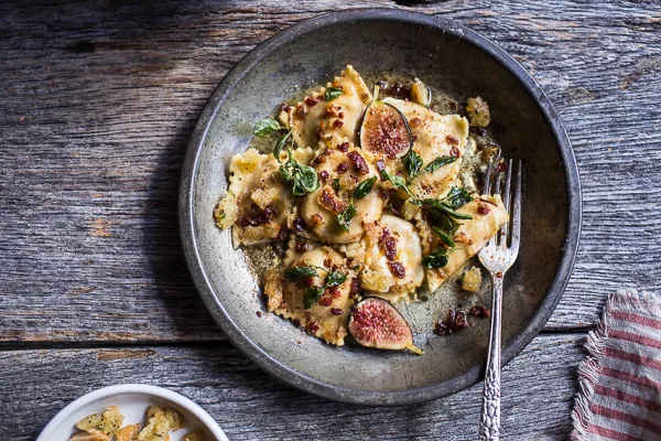 Butternut Squash and Goat Cheese Ravioli with Browned Butter + Oregano Bread Crumbs