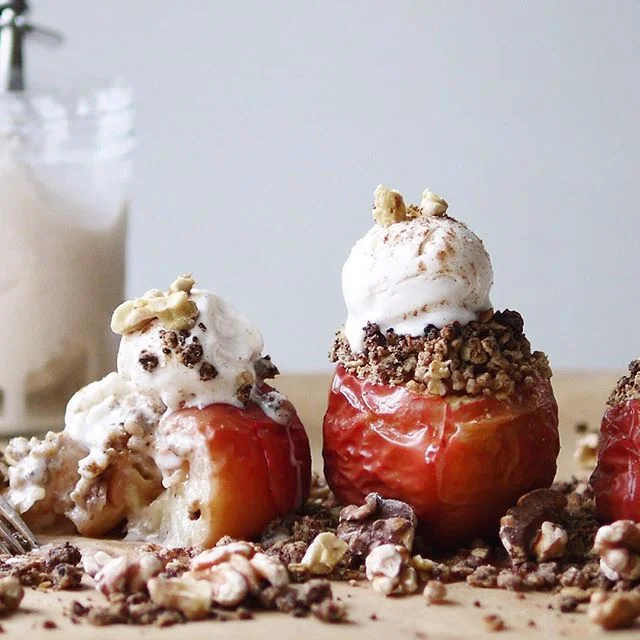 Whole Roasted, Crumble-Stuffed Apples with Coconut Ice Cream 
