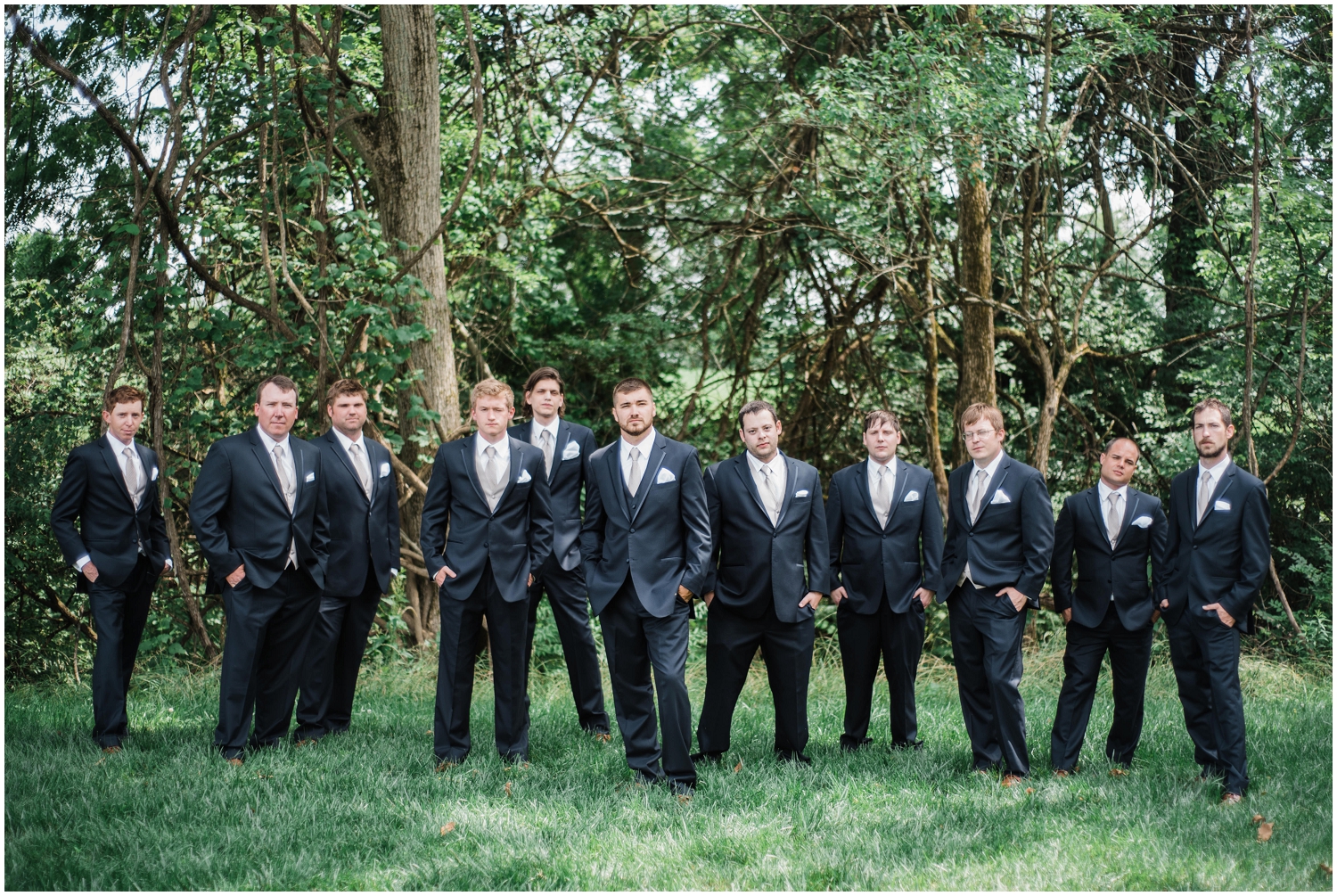 groom and groomsmen at Rolling Meadows Ranch in Cincinnati